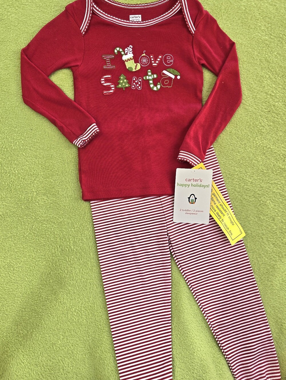 NWT 2T B+G - UNISEX CHRISTMAS PAJAMAS Red White 2P I Love Santa Holiday Set (Q5)